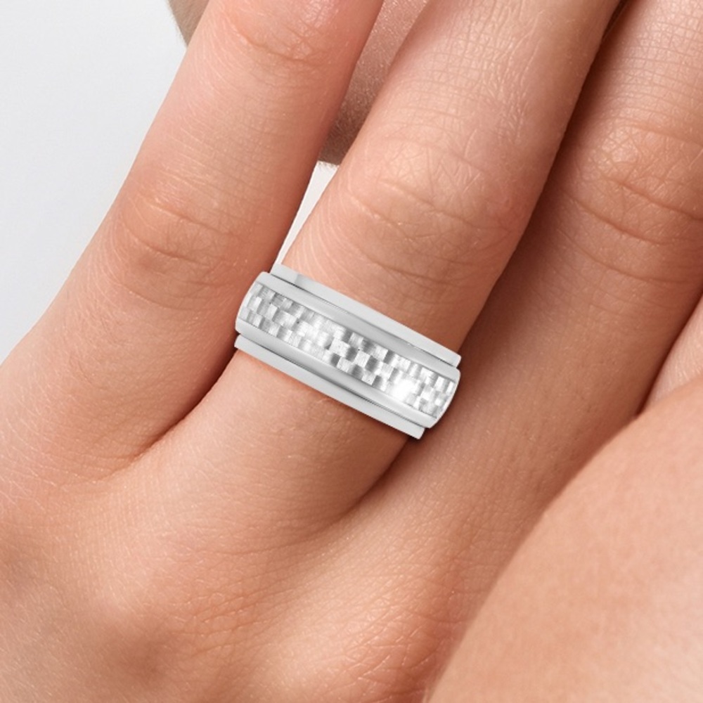 Textured Pattern Spinner Band Ring - Picture 3 of 5